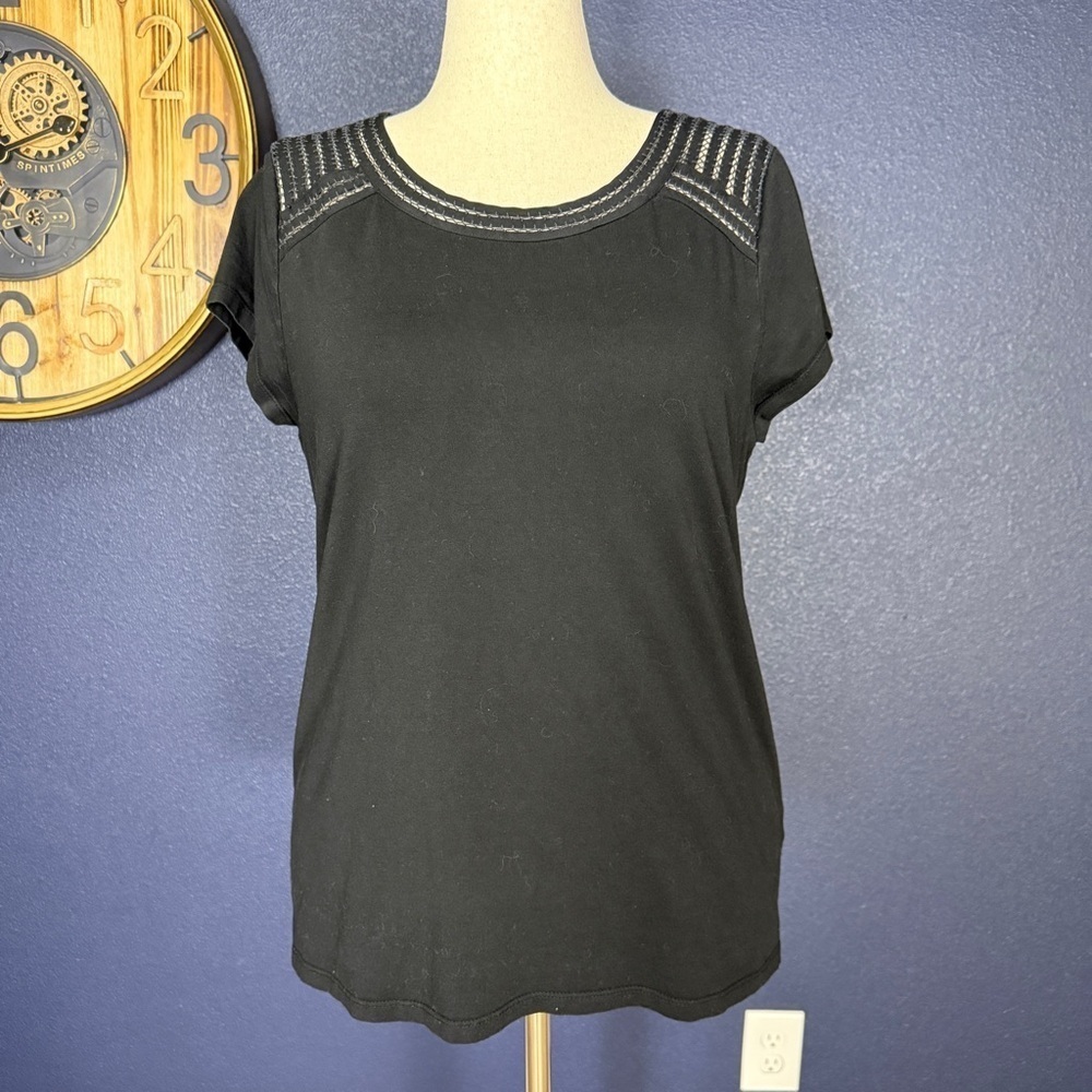 Banana Republic Factory Black Embroidered Short Sleeve Tee | Size XL